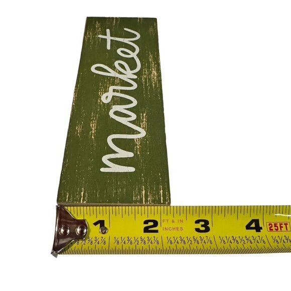 Rustic Market Sign Wooden Farmhouse Decor 6x2x1 Inch Green Distressed Finish - Picture 5 of 6
